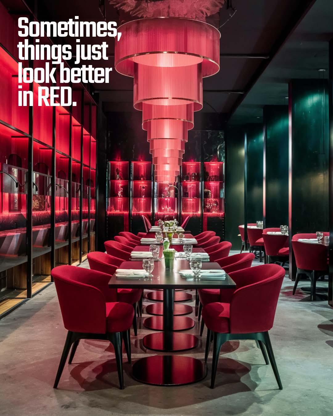 Red-toned restaurant interior study