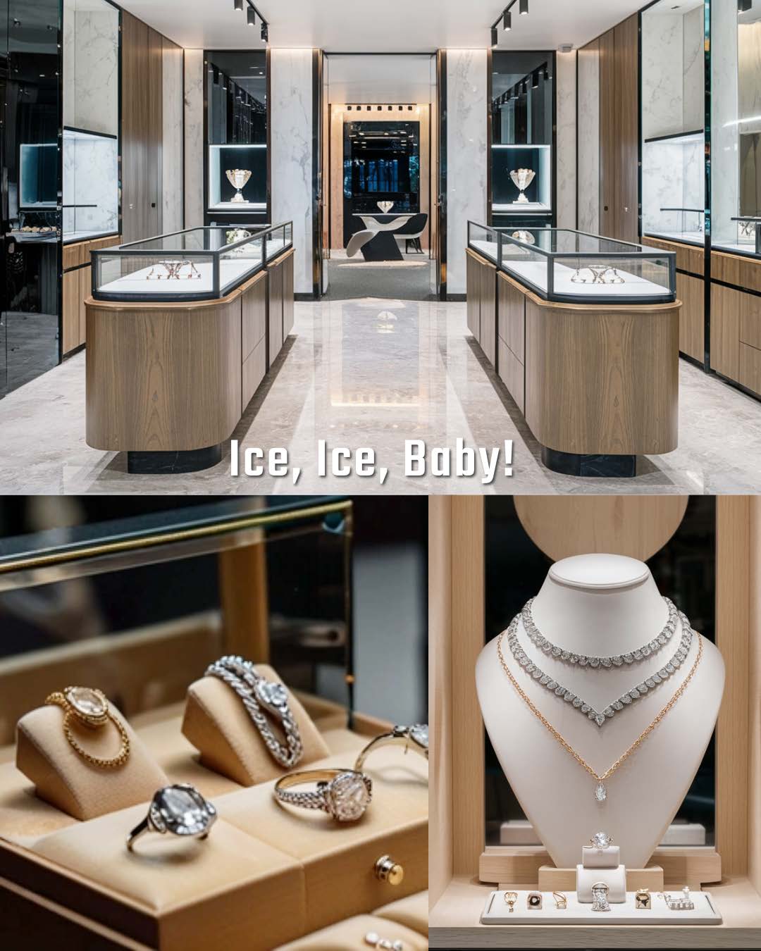 Luxury jewellery store interior with display cases