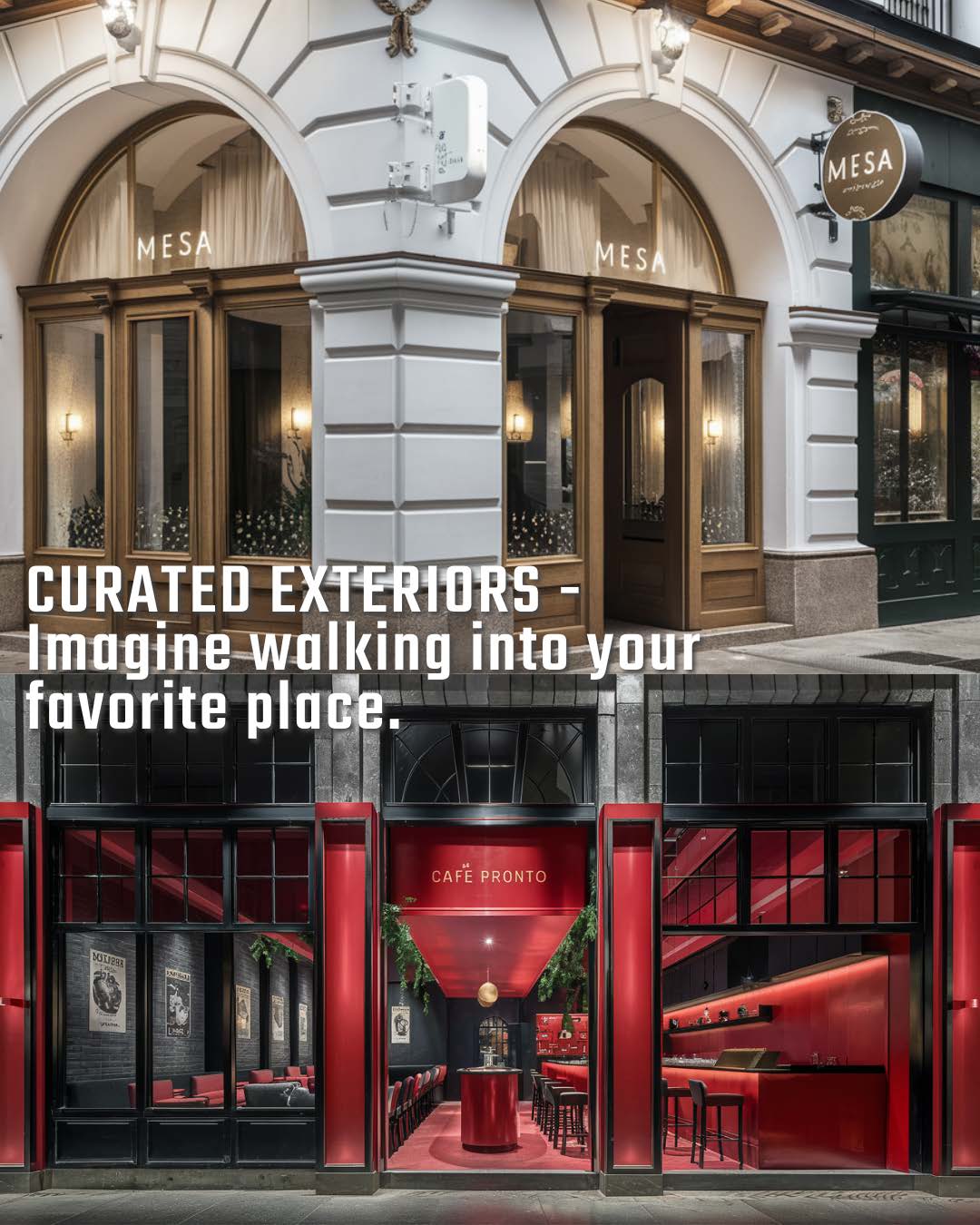 Storefronts for Mesa and Cafe Pronto